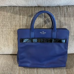 Kate Spade cobalt blue band with black bow satchel bag with detachable strap